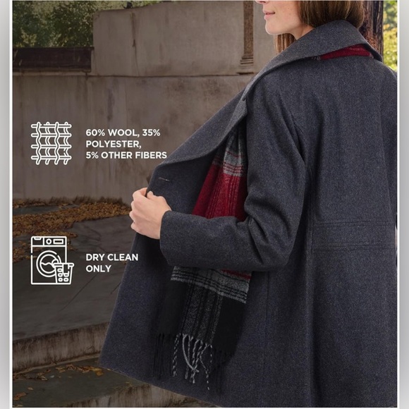 LONDON FOG womens Double Breasted Peacoat With Scarf, Dark Grey, Small - Picture 3 of 6